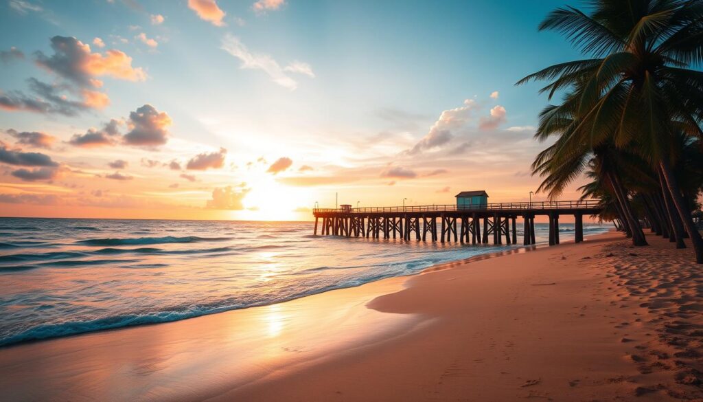 Champerico beach with historic pier