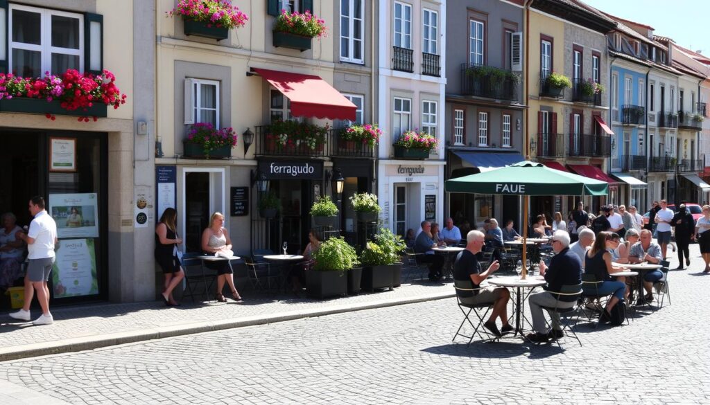 Ferragudo square with cafes and restaurants